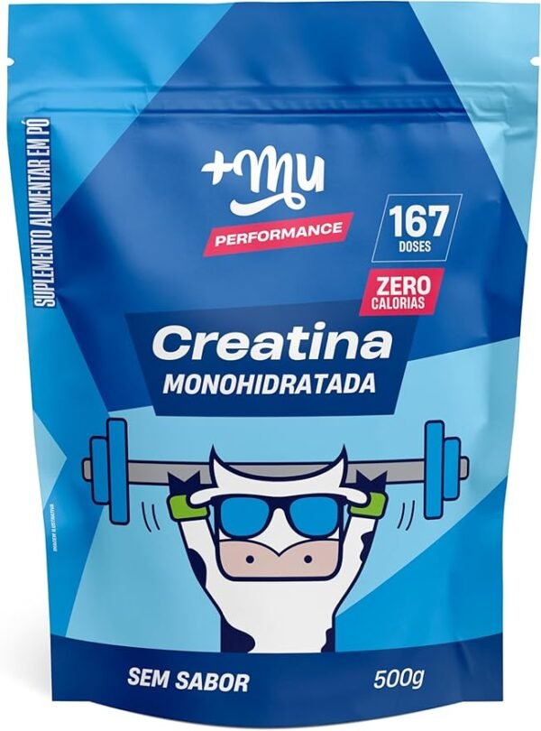 +Mu Creatina Monohidratada 100% Pura s/Sabor - Refil 500g - Aumento da força no treino