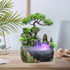 WEMAKMAK Mini Fonte De Pedra Bonsai Em Formato De Cascata De 11" Com Luzes Led E Atomizador - Decoração Artificial De Mesa, Pequena Fonte De Pedra Com Recursos De Purificação E Umidificação Do Ar Pa