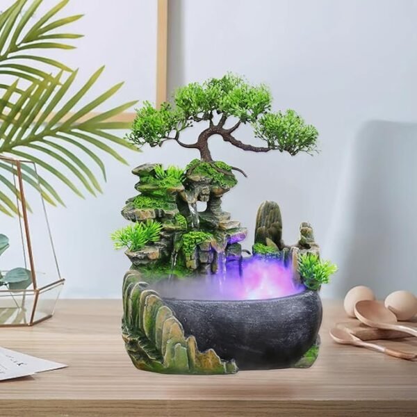 WEMAKMAK Mini Fonte De Pedra Bonsai Em Formato De Cascata De 11" Com Luzes Led E Atomizador - Decoração Artificial De Mesa, Pequena Fonte De Pedra Com Recursos De Purificação E Umidificação Do Ar Pa