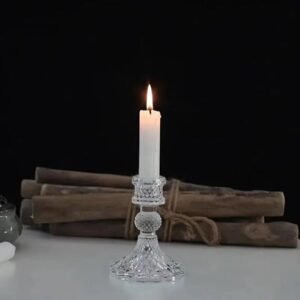 Castiçal De Vidro Alto Relevo 10,5cm Vela Decoração