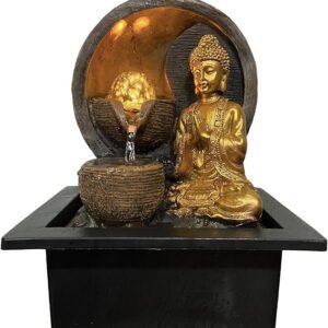 Fonte de Água Decorativa de Mesa Buda Templo com Globo e LED