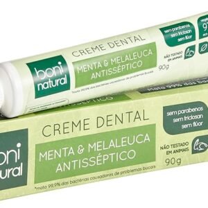 Creme Dental com óleos naturais de Menta e Melaleuca Vegano e Natural, Sem Flúor, Sem Triclosan, Boni Natural, Branco