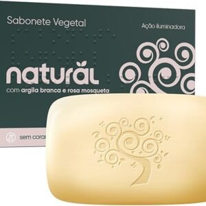 NATURAL Sabonete com Argila Branca e Óleo de Rosa Mosqueta - Base Vegetal - Hidratação - Antioxidante e Calmante - Uniformiza o Tom da Pele - Vegano - 80g