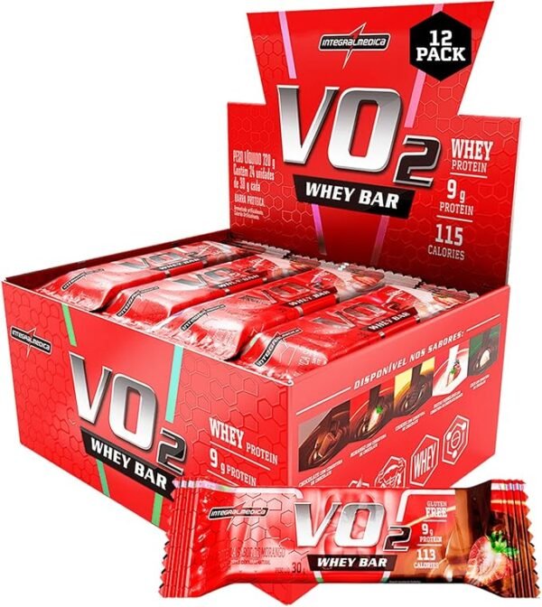 Integralmedica Vo2 Whey Barra Proteica com Sabor Morango, 12 Unidades